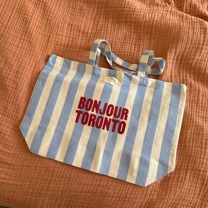 New sezane bonjour Toronto eco tote bag blue white stripes